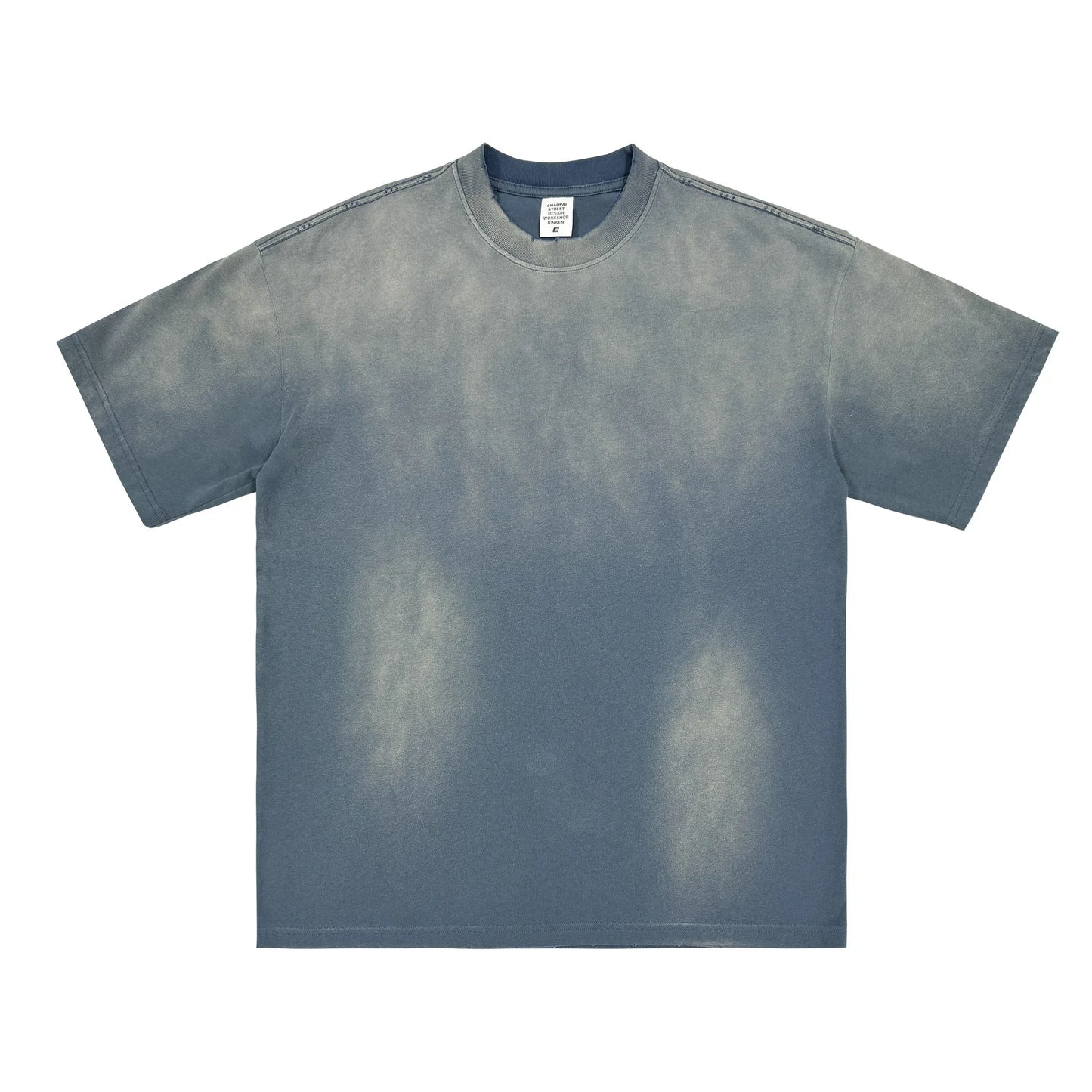 270G 100% Cotton Washed Old Retro Short Sleeve American Spray Monkey Wash Worn Small High Collar Round Collar Men's T-shirt