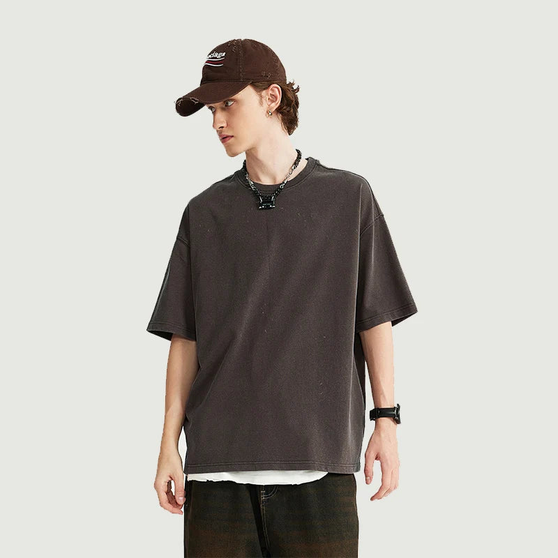 100% Cotton 265 Grams Retro Spray-dyeed Snowflake T-shirt Trendy Brand New Products Loose Street Round Neck Short Sleeves
