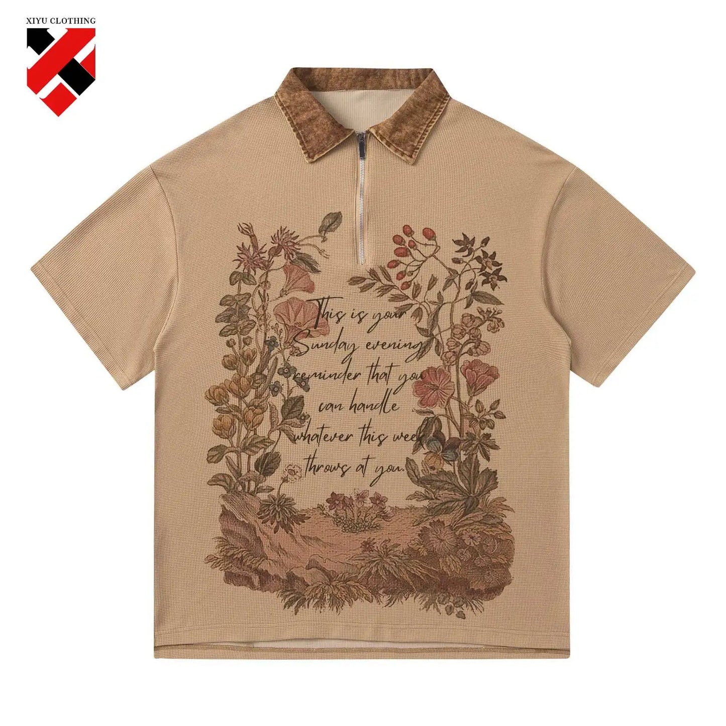Custom Short-Sleeved American Street Fashion Style with Loose Floral Letter Print Lapel Breathable Casual Polo Shirt
