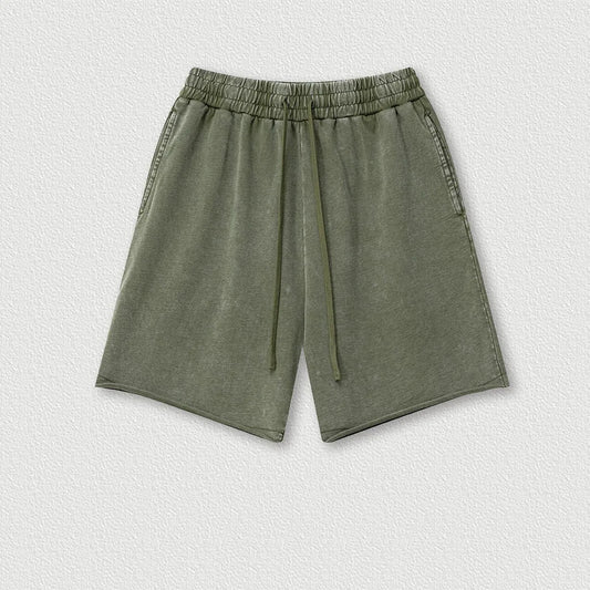 330G 100% Cotton Custom Summer Retro Street Trend Neutral Style Casual Five-point Pants Washing Loose Curly Shorts Men