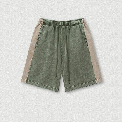 370 Grams 100% Cotton Custom logo Vintage Splicing Ribbon Loose Color Contrast Shorts Drawstring Casual Men's Five-point Shorts