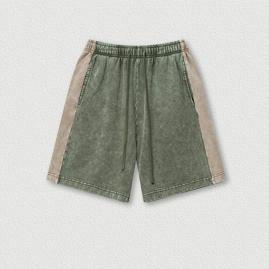 370G 100% Cotton Custom Vintage Splicing Ribbon Loose Color Contrast Shorts Drawstring Casual Men's Five-point Shorts