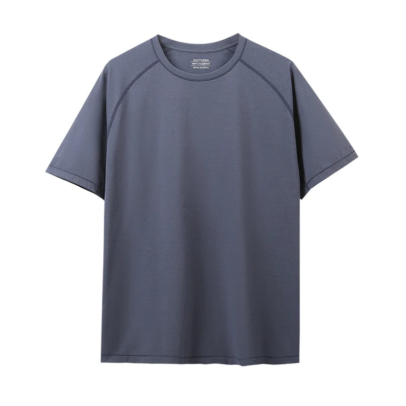 Stock Breathable Quick Dry Anti-UV O-Neck Pullover Knitted Size Loose Fit Short Sleeve Solid Color Casual Sports Style Men