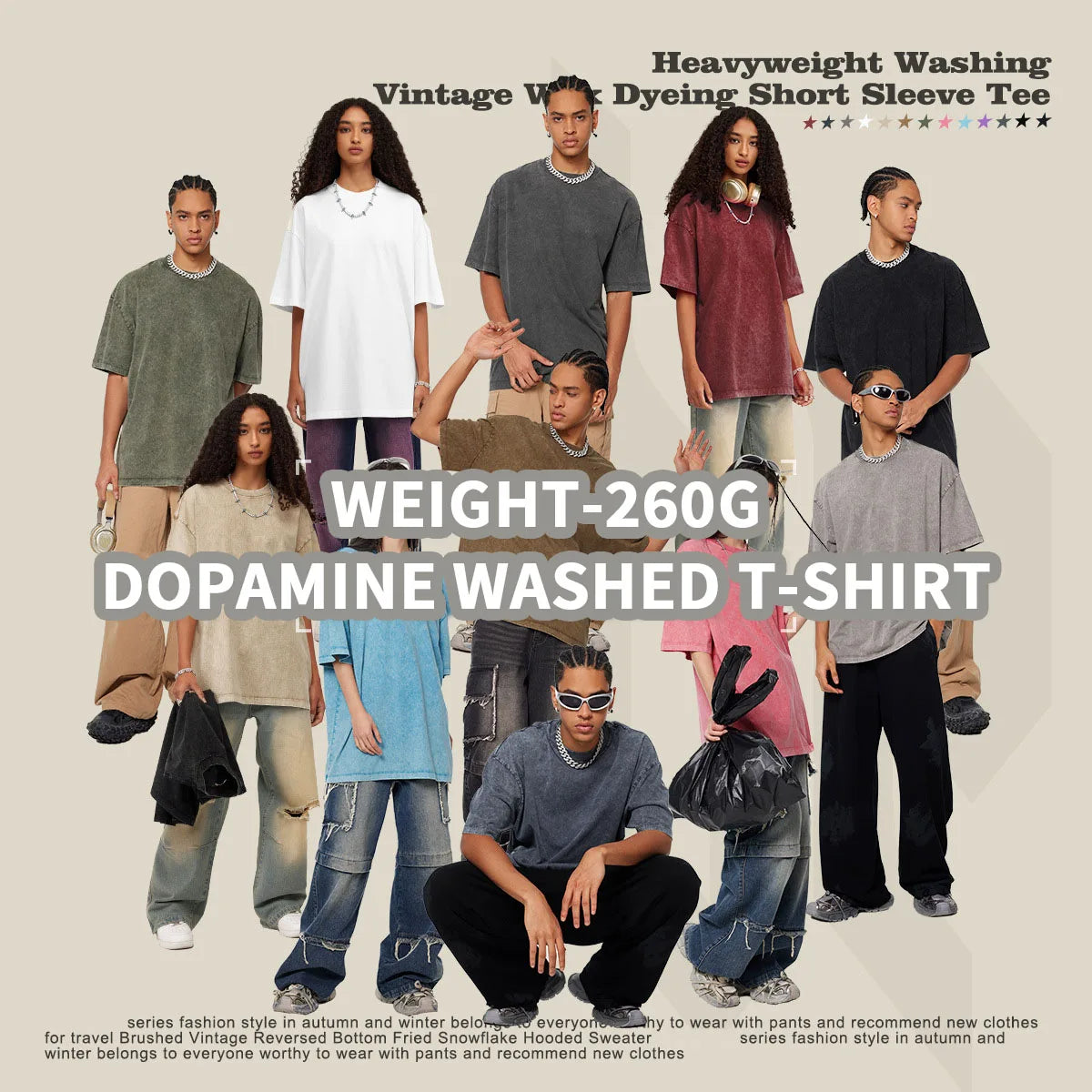 260G Custom Logo Heavyweight 100% Cotton Washing T-shirt Retro Trendy Brand Teenager Loose Blanks T-shirt for Men And Women
