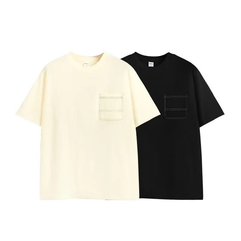 Spring and Summer 150 Grams New Hydrogen T-shirt with Bright Pocket Outdoor Loose Shoulder Solid Short Sleeve T-shirt for Men