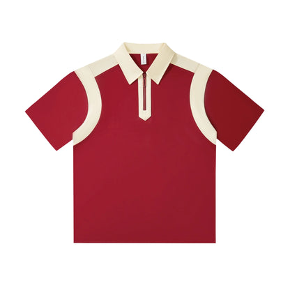 Heavy Quality 240g Color Matching Half Chest Zipper Casual Lapel Short Sleeve POLO Shirt for Men and Women