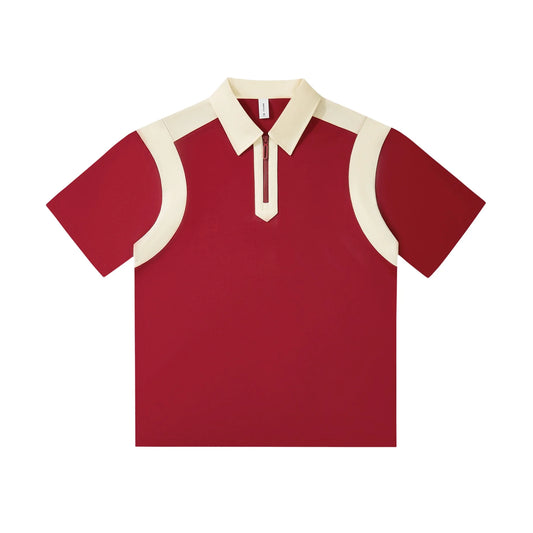 Heavy Quality 240g Color Matching Half Chest Zipper Casual Lapel Short Sleeve POLO Shirt for Men and Women