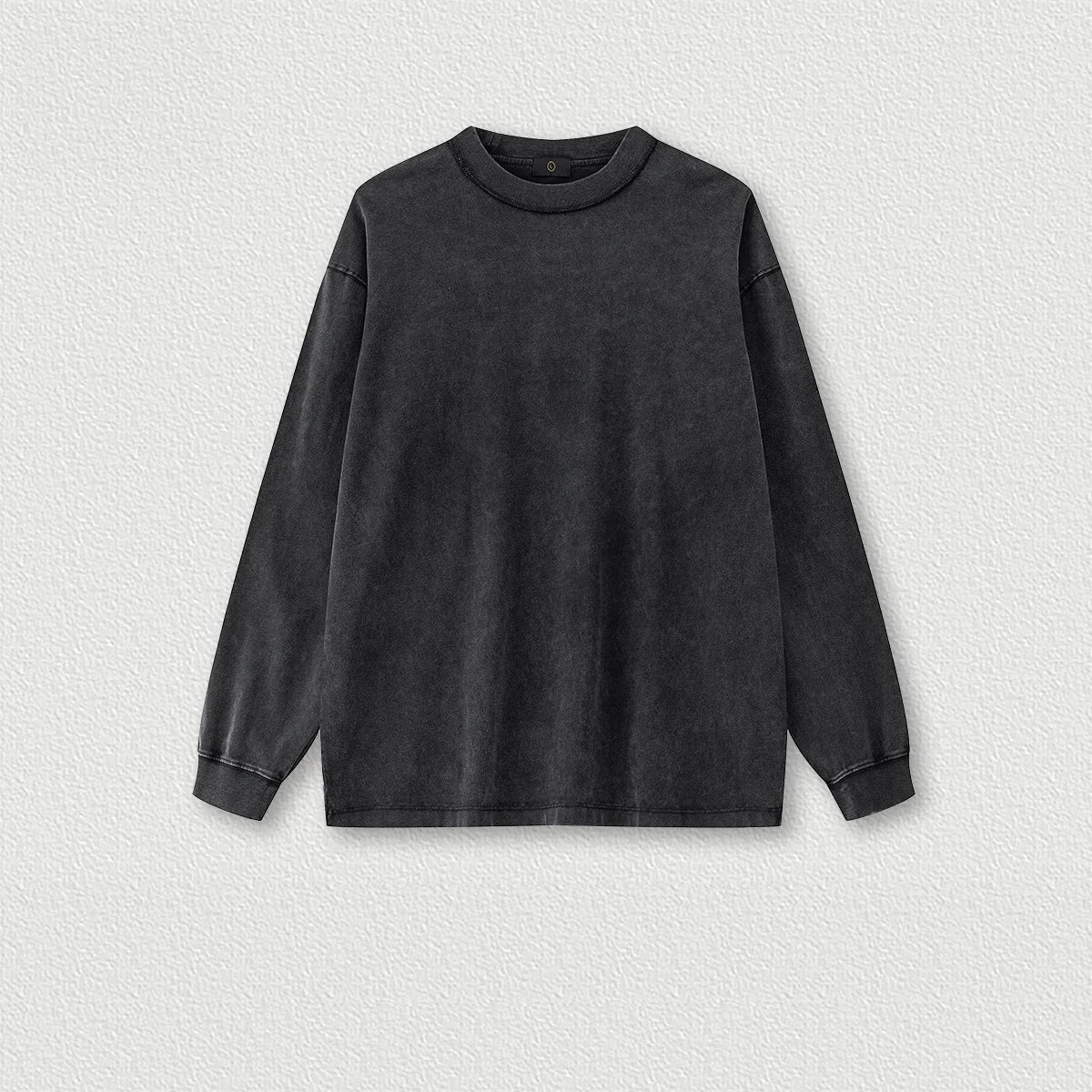 250G 100% Cotton Heavy Weight High Street Reverse Stitching Oversize Retro Men's Round Neck Washed Long Sleeve T-shirt