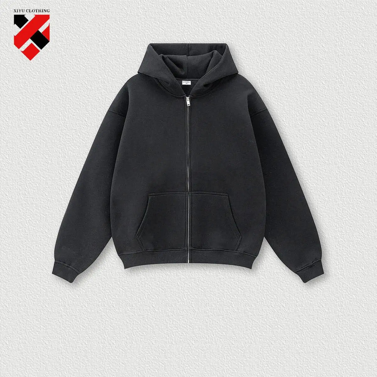 345G Custom Logo Heavyweight Men's Casual Hoodie Velvet Hooded Cardigan Sweatshirt Suit Men's  Plus Size Trendy Hoodie