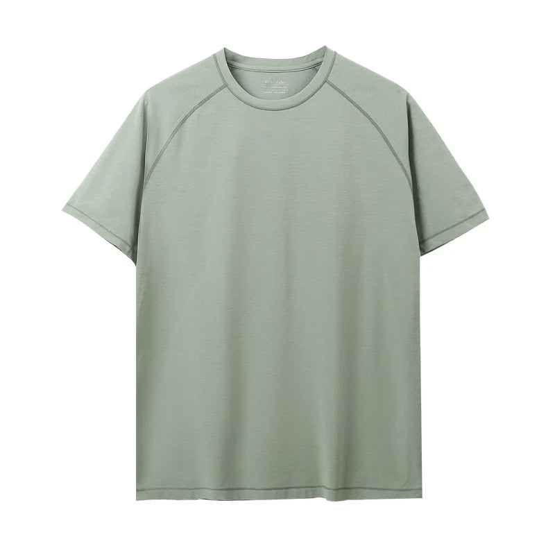 Breathable Quick Dry Anti-UV O-Neck Knitted Front Logo Pullover T-Shirt Short Sleeve High Solid Color Simple Casual Sports Style
