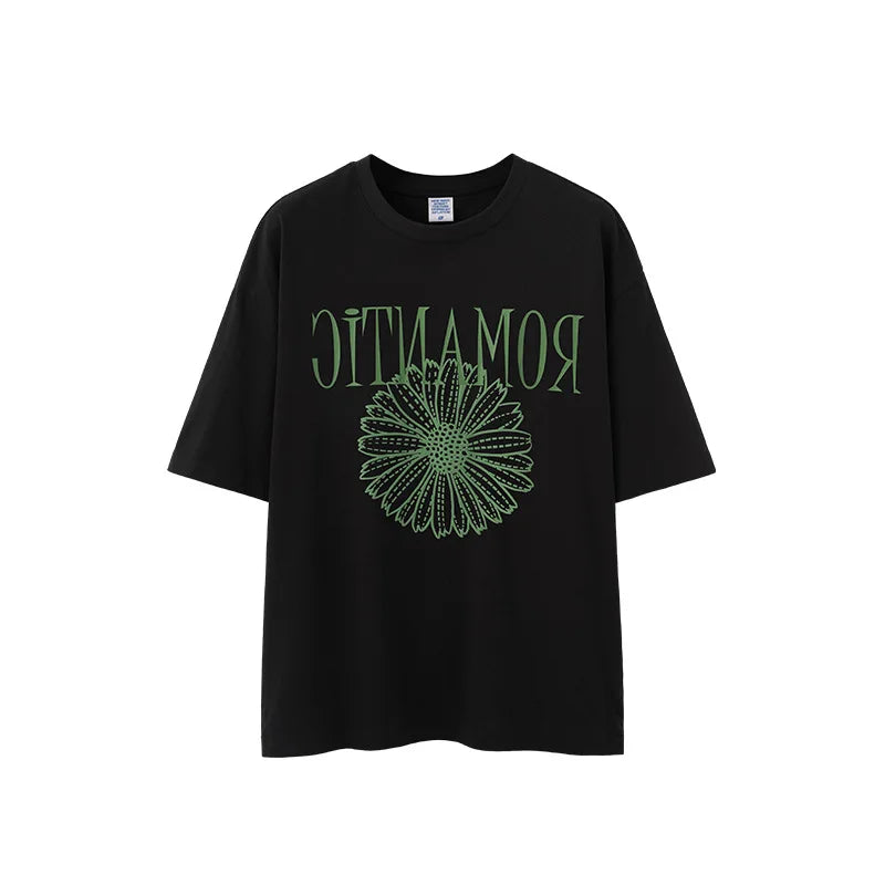 2026 Spring and Summer 100% Cotton 200G Foamed Printed T-shirt New American Street Trend Loose Print Base Short Sleeves