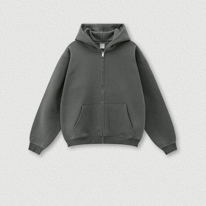 345G Custom Logo Autumn Trendy Loose Solid Color Zipper Hooded Sweatshirt Casual Pants Set Men's Hoodie Sets