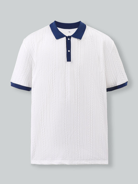 Men's Navy Collar Polo Shirt - Breathable Textured Fabric, Classic Style