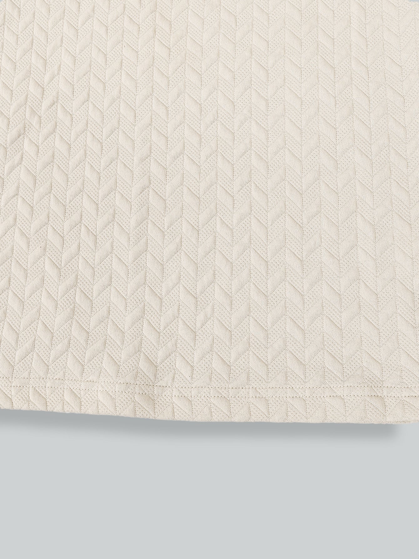 Men's Beige and Brown Textured Polo Shirt - Contrast Collar with Herringbone Pattern & Two-Tone Chest Bands