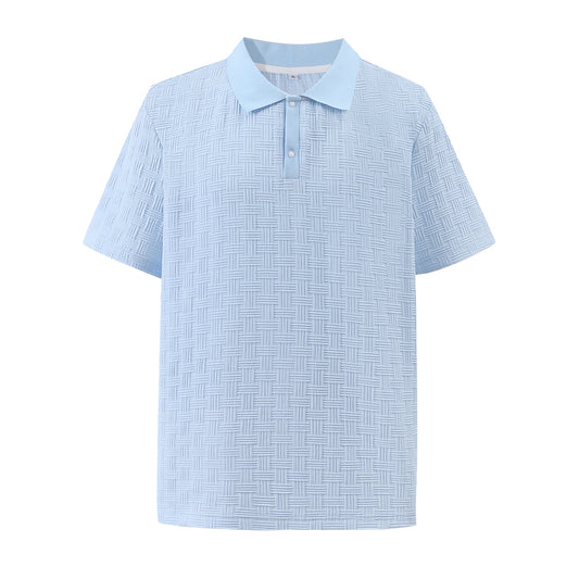 Light Blue Woven Texture Polo Shirt - Breathable & Classic