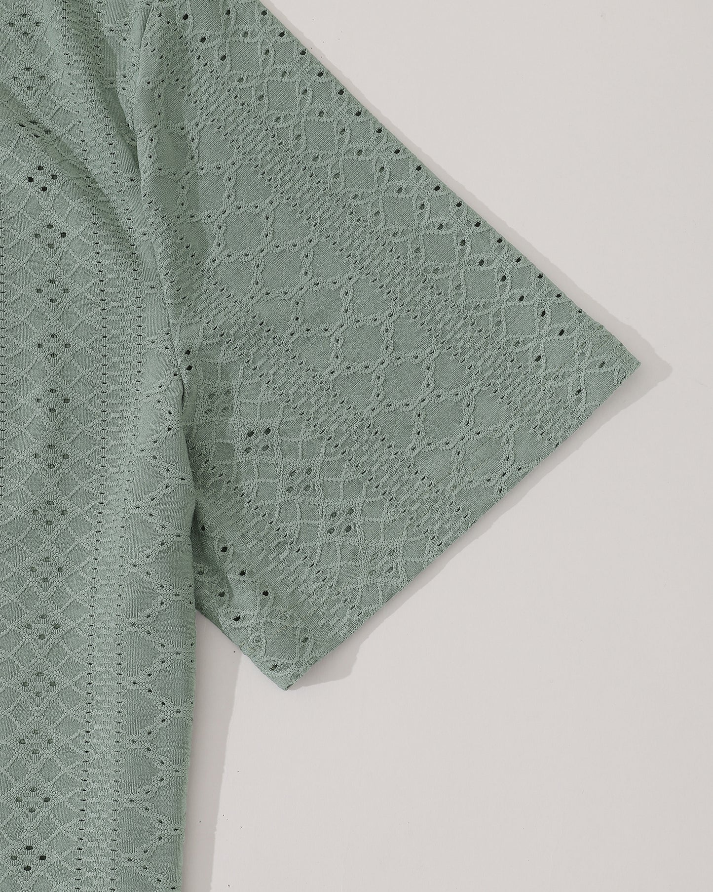 Men's Light Green Polo Shirt with Diamond Floral Pattern