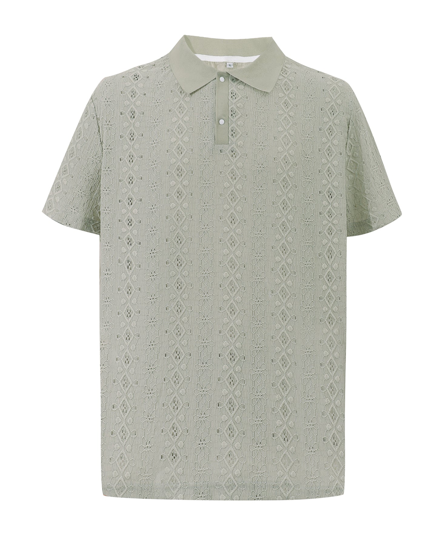 Intricate Jacquard Polo Shirt for Men: Diamond & Floral Pattern Golf Top