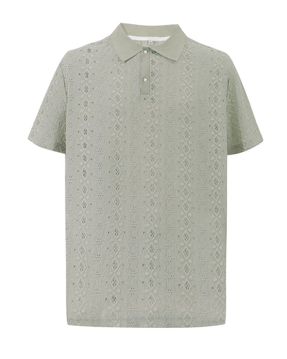 Intricate Jacquard Polo Shirt for Men: Diamond & Floral Pattern Golf Top