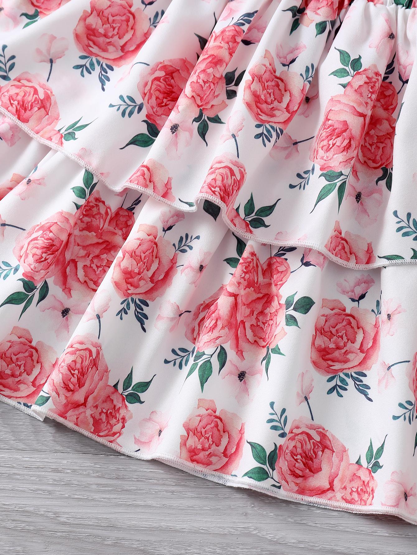 Baby Girls Clothes Summer Straps Tops Floral Print Skirts 2Pcs OOTD Pink 112111087