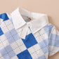 Ready Stock Kids fashion Boys Clothes Boys OOTD Diamond Pattern Turn-down Collar Short Sleeve Elastic Shorts 2Pcs Summer Set Blue 12110601