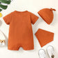 KID FASHION Baby Boys Clothes "little BOSS" Splice Summer Romper With Hat 2Pcs Romper Set 122205013