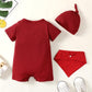 KID FASHION Baby Boys Clothes "little BOSS" Splice Summer Romper With Hat 2Pcs Romper Set 122205013