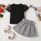Baby Girls Outfits OOTD Perspective Bubble Sleeve Tops Thousand-bird Lattice 2Pcs Clothes Set Black 222203304