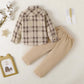 Baby Boys Outfits Barbary Plaid Turn-down Collar Shirts Pants 2Pcs Gentle Clothes Set Apricot 222211303