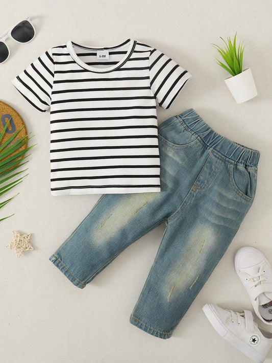 kids Boys Clothes kids Outfits Stripe Tops Ready Stock Deimin Pants 2PCS SL202303101