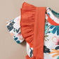 Kids fashion Girls Clothes Flower Print Short Sleeve  Bodysuits Bow Straps Suspender Skirts 2Pcs Outfits Orange 22104306