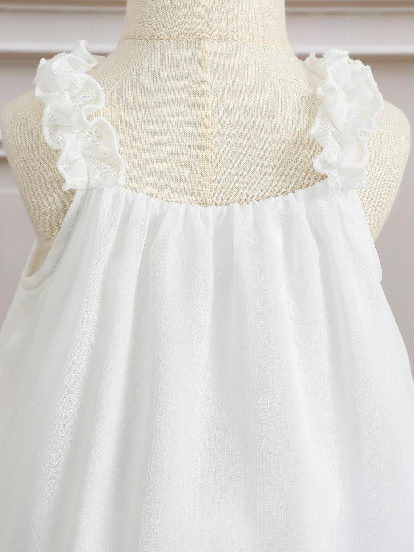 Ready Stock Kids Fashion Girls Clothes Solid White Lace Summer Straps Eneving Party Dress With Headband 2Pcs Perforamance Set 112301001