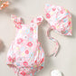 Kid Fashion Ready Stock Girls Clothes Summer Sleeveless Floral Print Romper With Hat 2Pcs Set ZX-ZB029