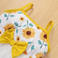 Kids Fashion Girls Dress Straps Sunflower Bow Splice Gauze One Piece Dress White F222112151