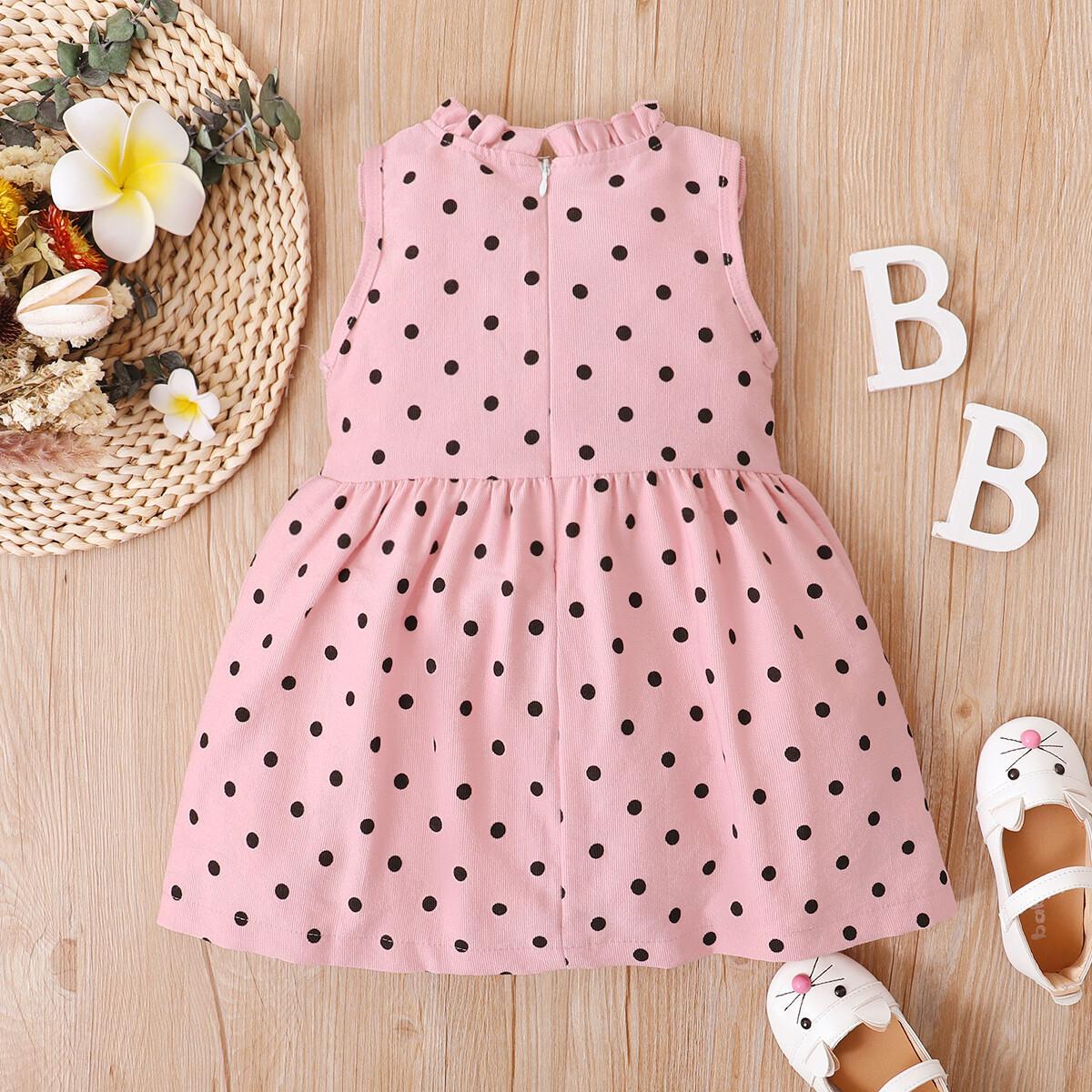 Toddler Baby Girls Clothes Baby Girls Dress Sleeveless Ruffle Collar Polka Dots Dress Girls Summer Dress Pink YC2003060