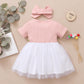 Baby Girls Outfits Rib Summer Gauze Dress With Headband Pink 12101161-1