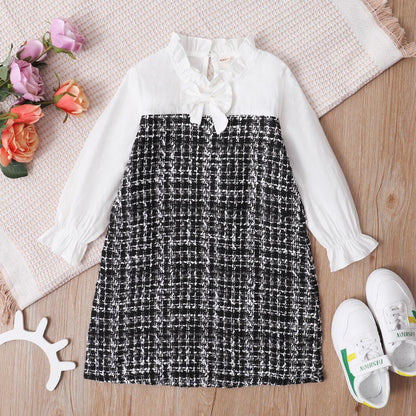 Infant Girls Dress Stand-up Collar Splice Dress 1PCS Fall Winter Dress,White YC1910327