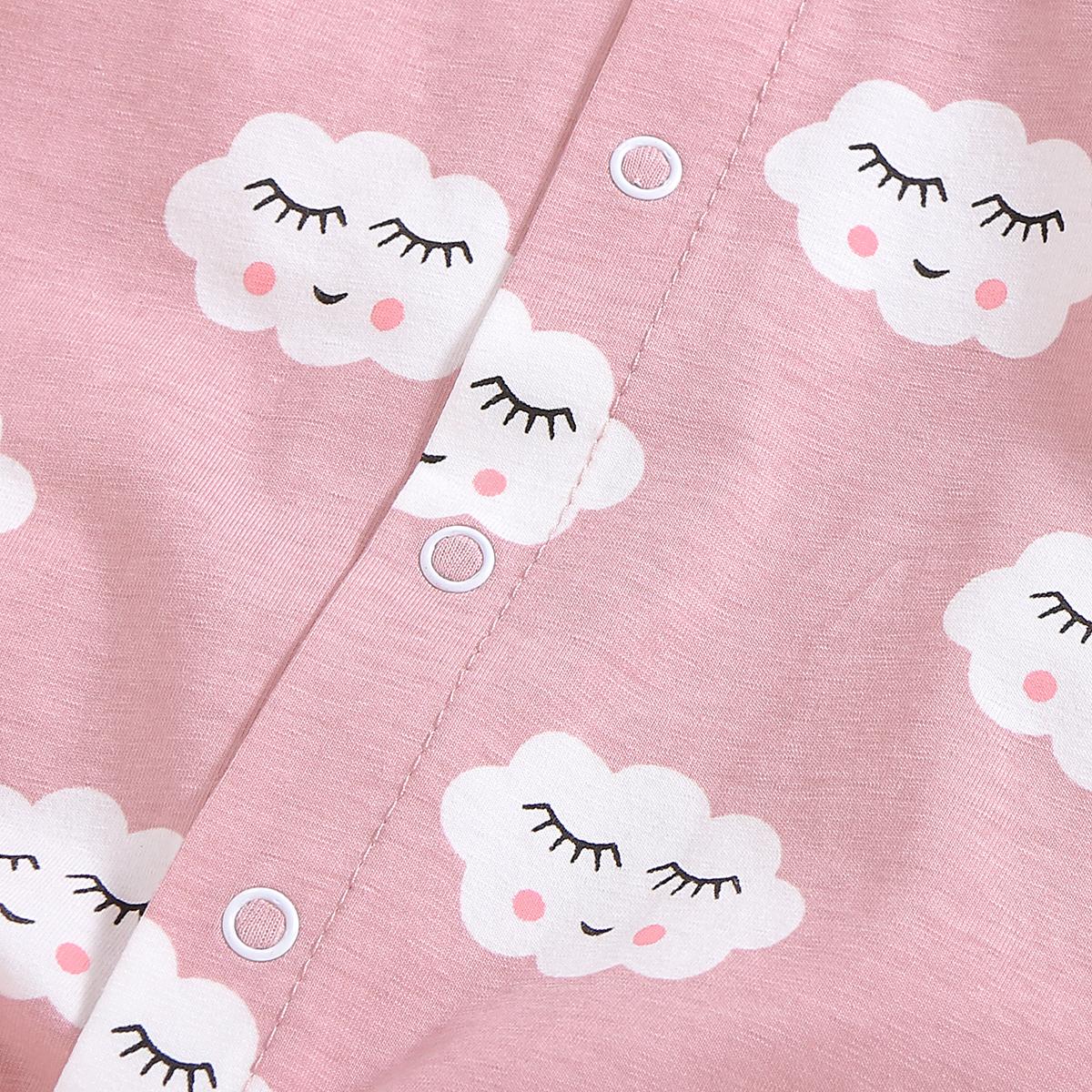 Newborn Baby Girls Outfits Jumpsuit For Winter Clouds Print Romper Headband 2Pcs Clothes Set,Pink 190066