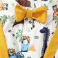 Kid Fashion Ready Stock Boys Clothes OOTD Dinosaur Bow Tie Turn-down Collar Shirt Straps Suspender Shorts 2PCS Outfits Yellow YCS112210452