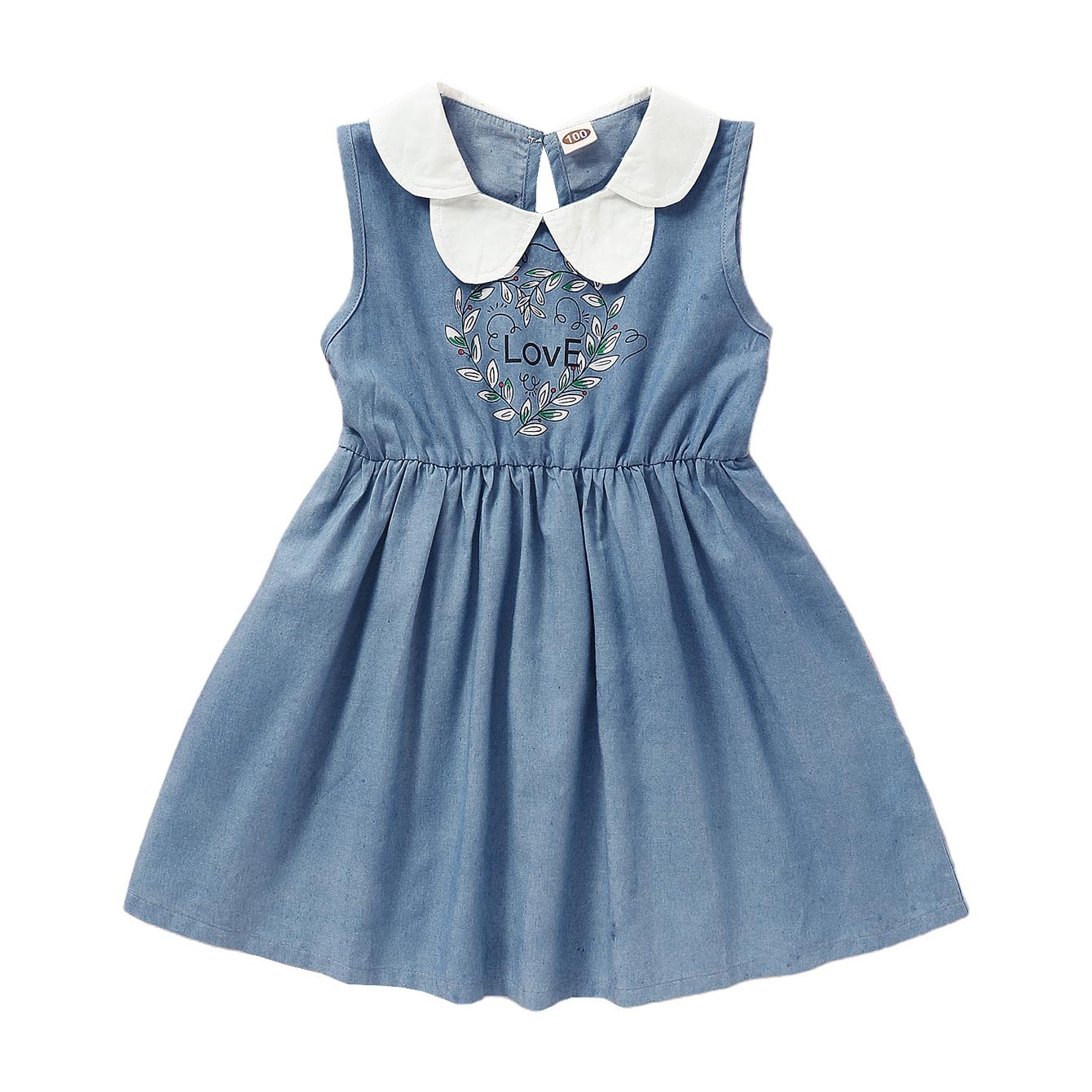 Kids Fashion Girls Clothes Little Girl Dress Sleeveless Letter Print Dress Little Girl Summer Casual Dress Blue YC2004142