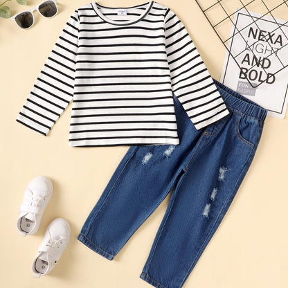 kids Boys Clothes kids Outfits Stripe Tops Ready Stock Deimin Pants 2PCS SL202303101