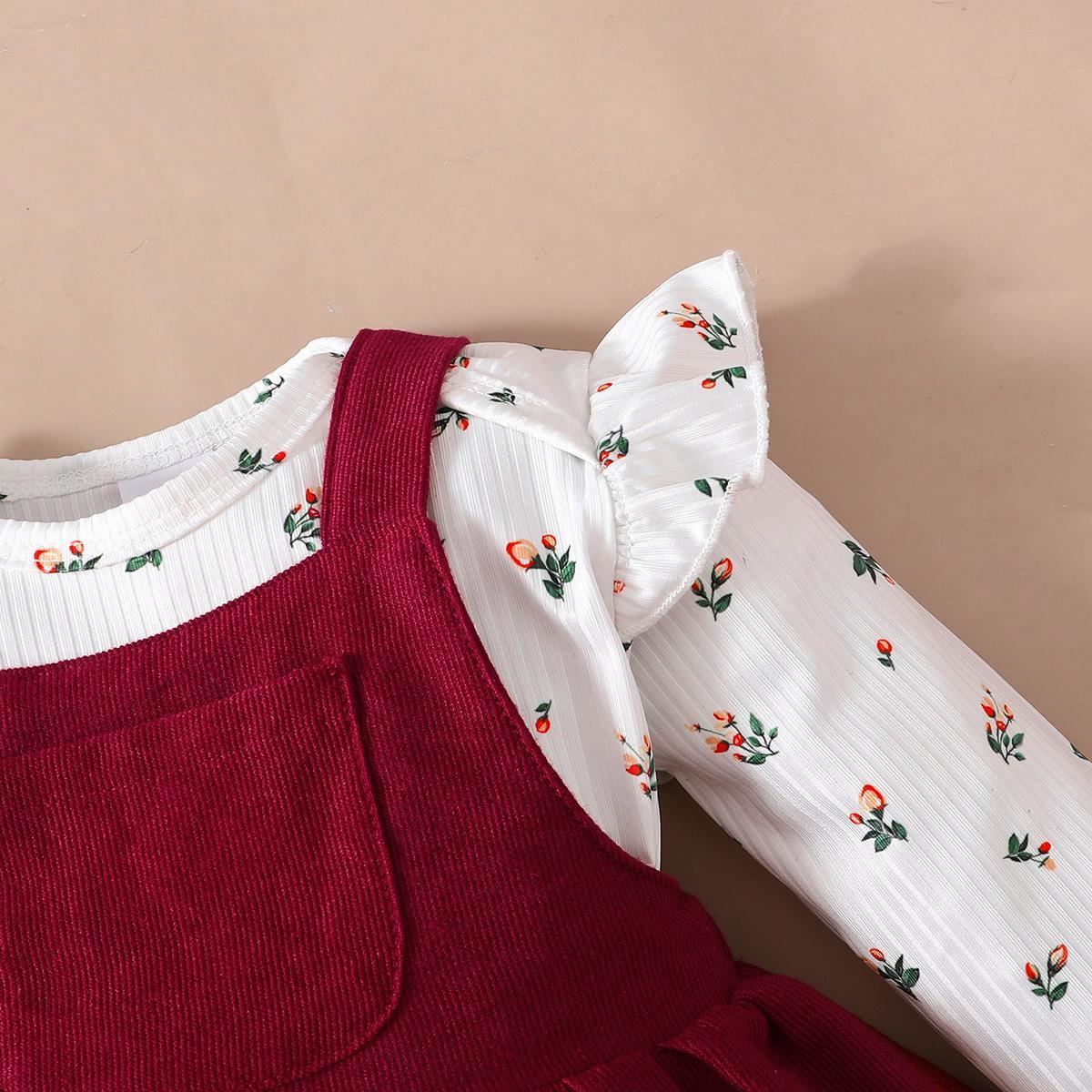 Baby Outfits For Baby Girls Small Flower Spring Long Sleeve Romper Fall Straps Suspender Skirts 2Pcs Clothes Set White GF122207003