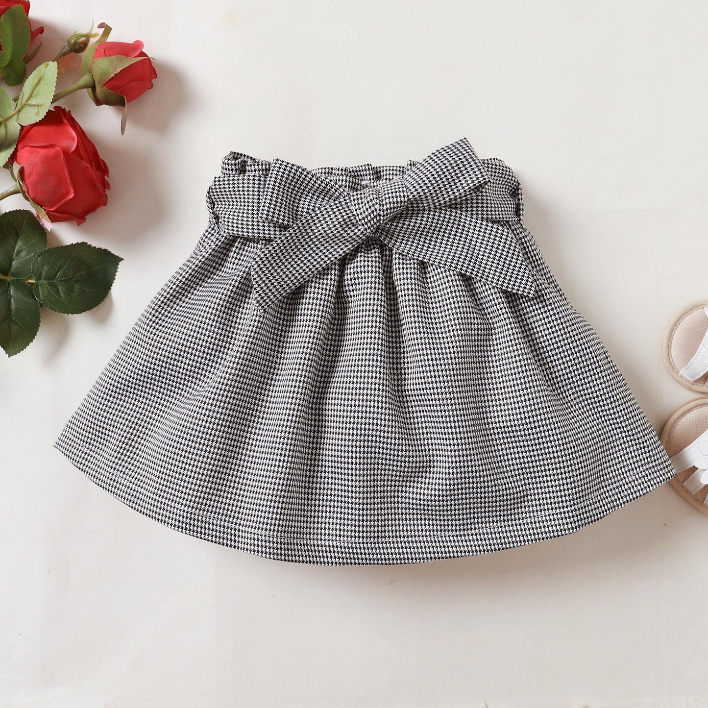 Baby Girls Outfits OOTD Perspective Bubble Sleeve Tops Thousand-bird Lattice 2Pcs Clothes Set Black 222203304