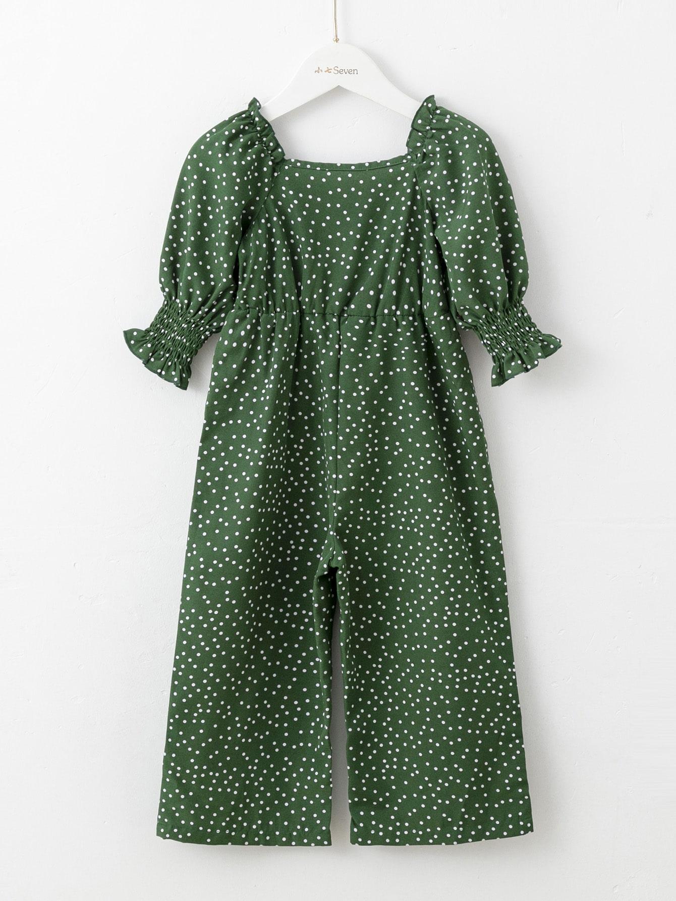 Jumpsuit For Baby Girls Bubble Sleeve Wave Point One Piece Green Little Girls ZX-221Y057