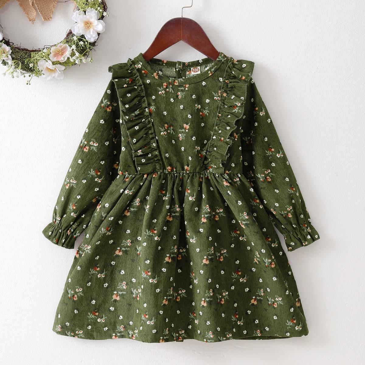 Baby Clothes Baby Girl Floral Corduroy Long Sleeved Dress 12108520