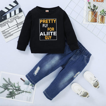 Baby Clothes Baby Boy Alphabet-Print Striped Gooded Long-Sleeve Sweatshirt WL20071199