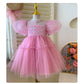 Baby Girls' Korean Princess Dress Summer Bubble Sleeves Sweet Fairy Dress PinkYN23003