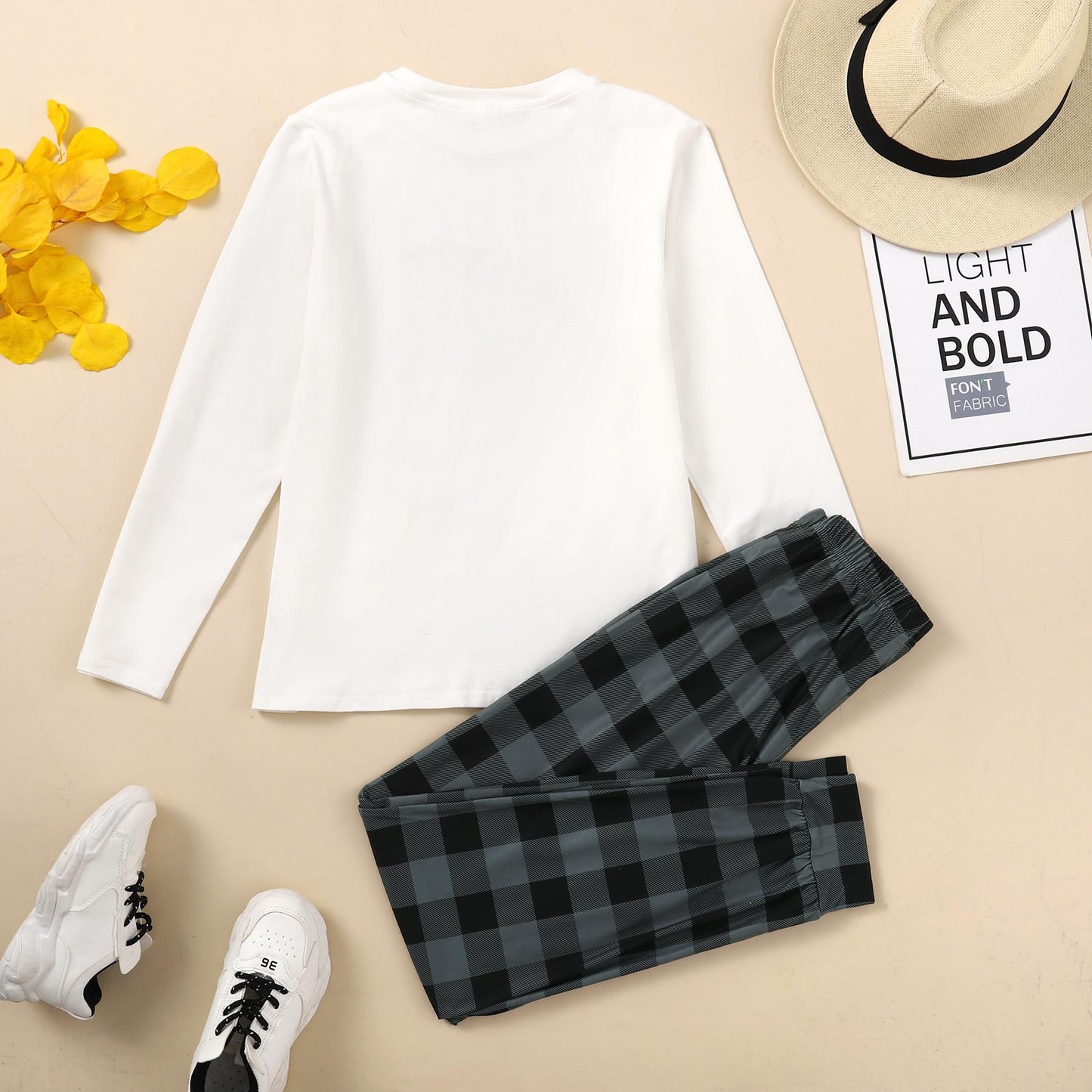 Kid Clothes Long Sleeve&Plaid Pants 2PCS JIT7778204