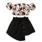 Kids Fashion Ready Stock Girls Outfits Off The Shoulder Camouflage Print Tops Irregular Skirts Brown 122110018