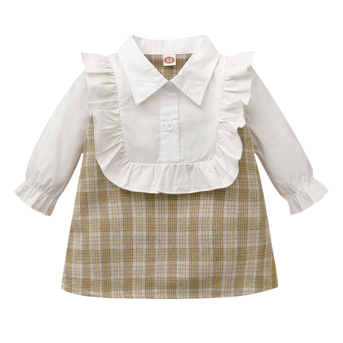 Newborn Baby Girl Clothes Baby Girl Dress Long Sleeve Lapel Dress Ruffle Plaid Dress 22009035