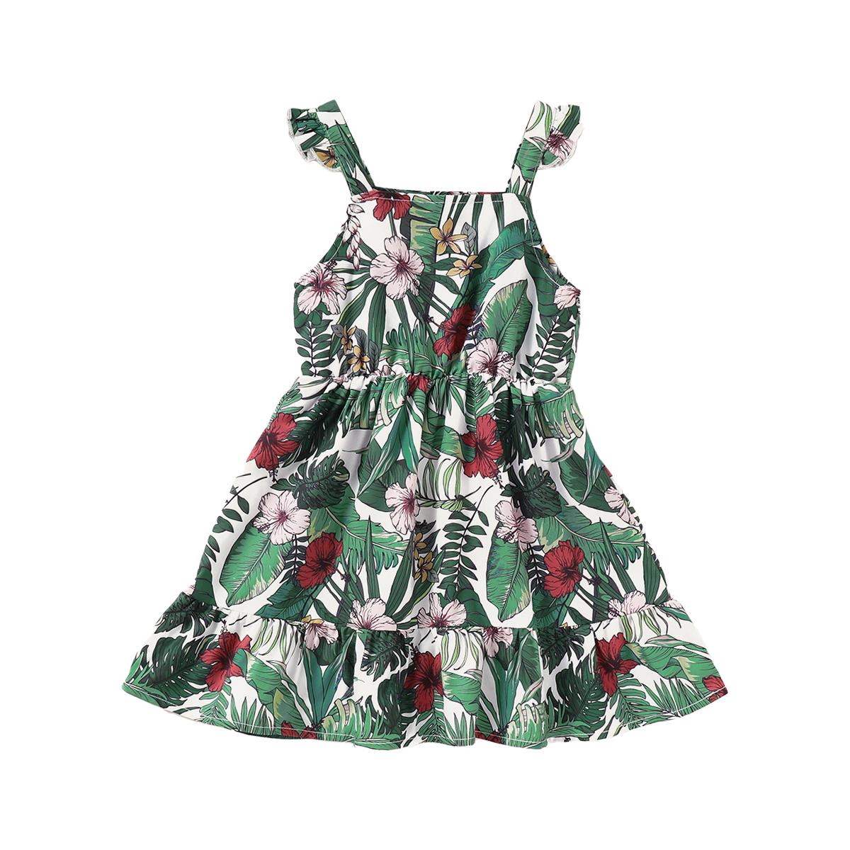 Kids Girl Clothes Little Girls Dress Sleeveless Floral Dress Little Girls Suspender Dress Green-YC2004167